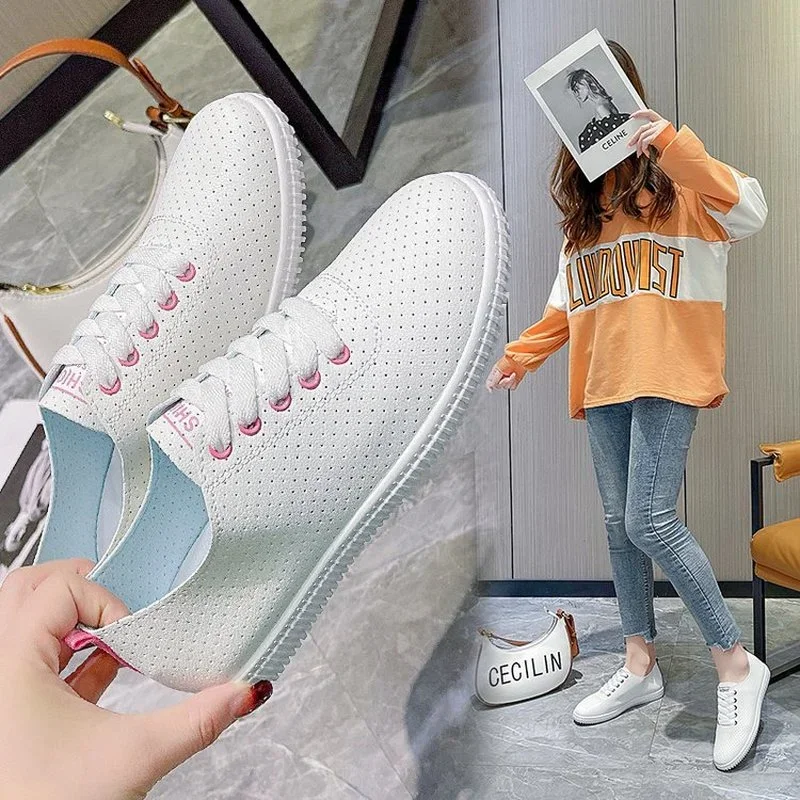 Women's Vulcanized Shoes Breathable Comfortable Hole Outdoor Sports Shoes Summer Running Shoes Fashion Board Shoes Thick Sole