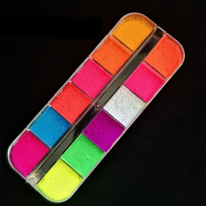 12 Color Phosphor Mixed Neon Powder Eyeshadow Pallete  Pigment Matte Mineral Spangle Nail Powder Cosmetics Make Up EyeShadow Set