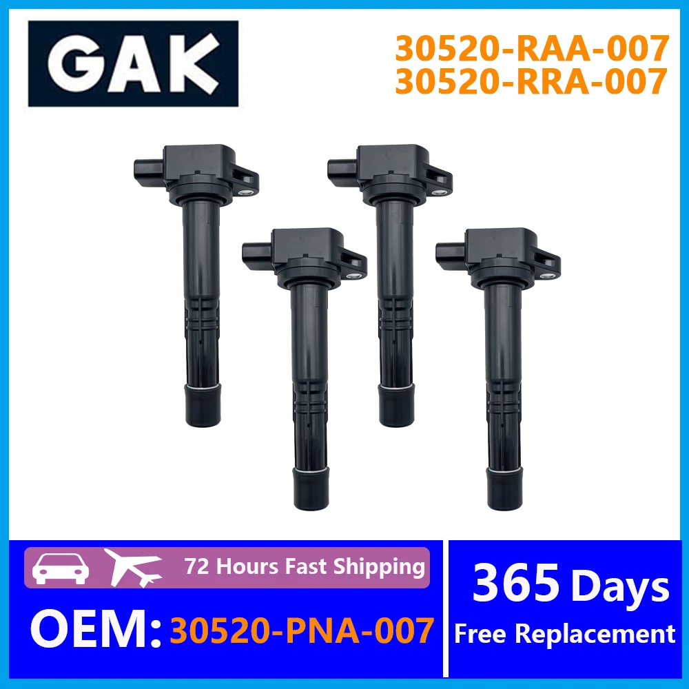 4PCS 30520-PNA-007 GAK Ignition Coil For Honda Accord  Civic CRV FRV Shiyun 30520-RAA-007 30520-RRA-007 Replacement Parts