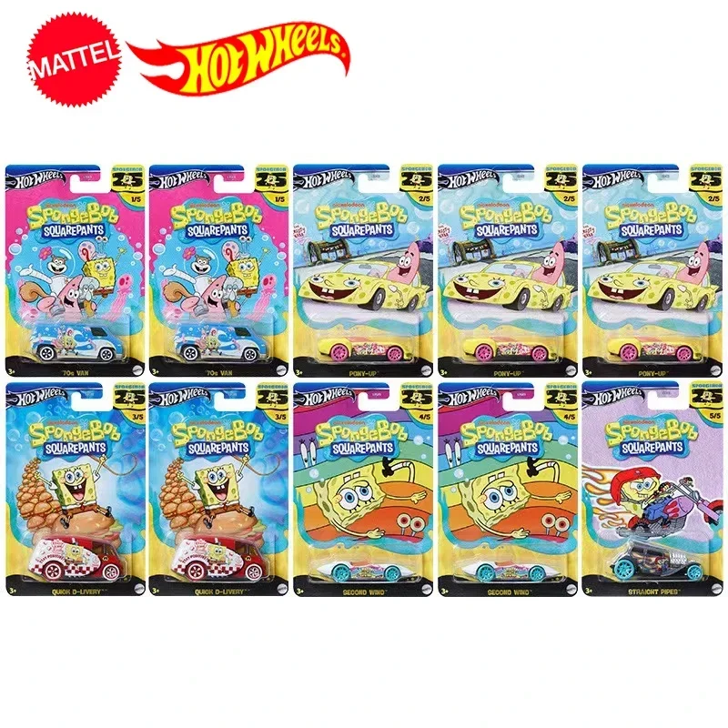 Original Hot Wheels Car SpongeBob SquarePants Boys Toys 1/64 Diecast 70s Van Pony-up Quick D-livery Second Wind Straight Pipes