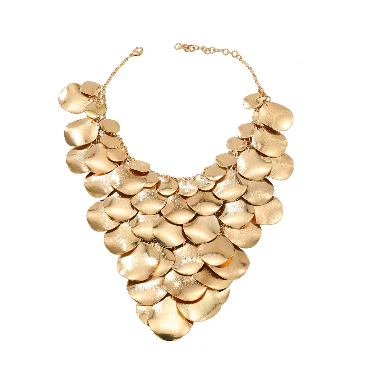 

2025 New ZAA Vintage Metal Fish Scale Shape Waterfall Tassels Pendant Necklace for Women Exaggerated Style Neck Jewelry Gifts
