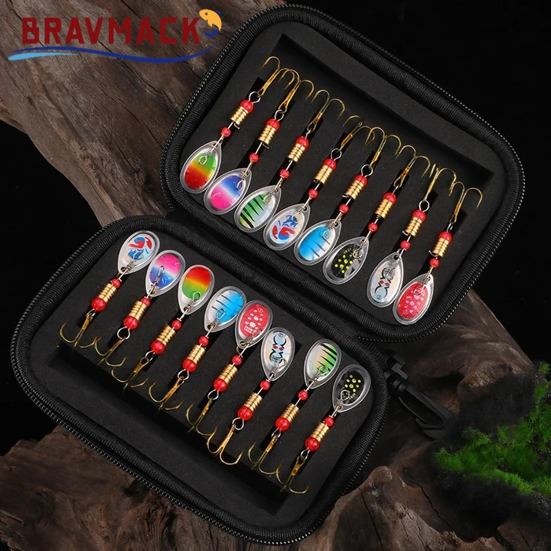 BRAVMACK16pcs Metal Spinner Bait Fishing Lure Artificial SpinnerBait For Pike Bass Trout Fishing With Fishing Bag