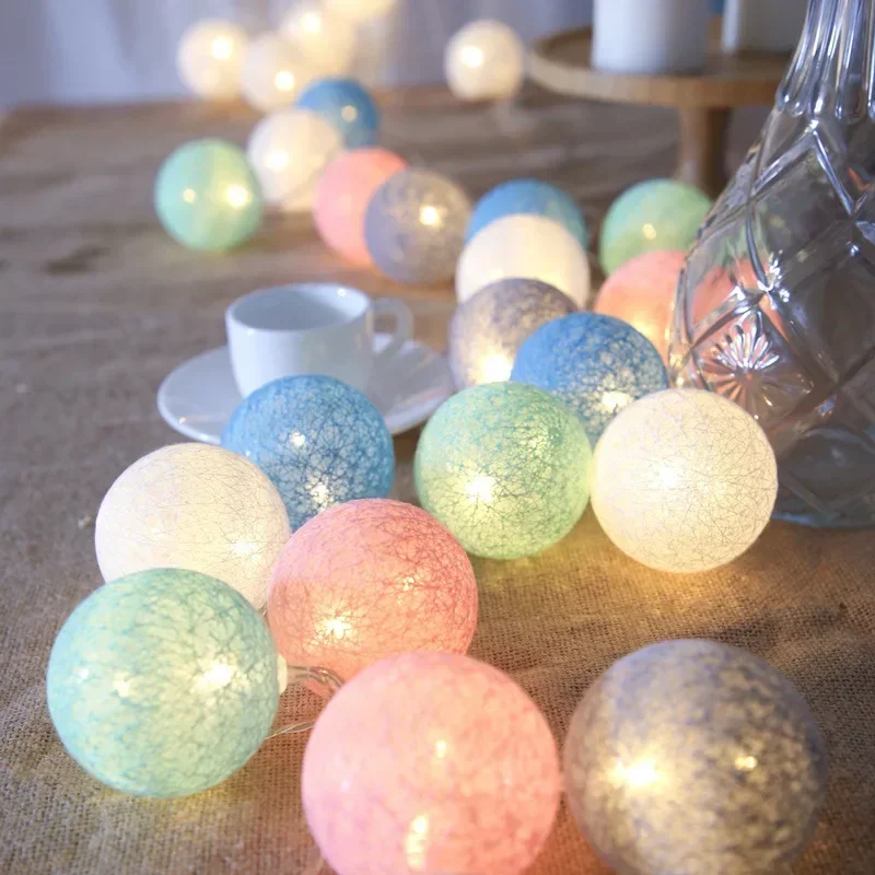 LED Cotton Ball Garlands Fairy Lights String Battery Power Outdoor Garden Wedding Party Valentine's Day Room Ramadan Decoration