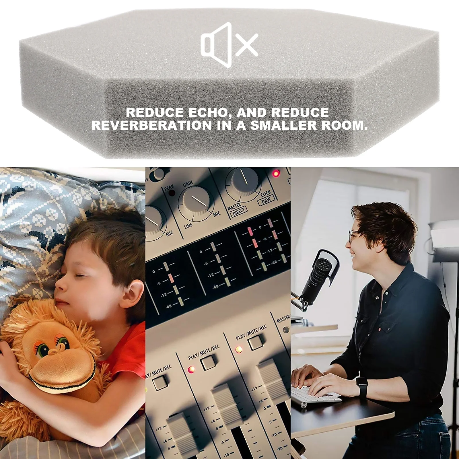 

6Pcs Hexagon Acoustic Soundproof Panels Noise Absorbing Mat for Walls Ceilings Doors Sound Dampening Insulation Board