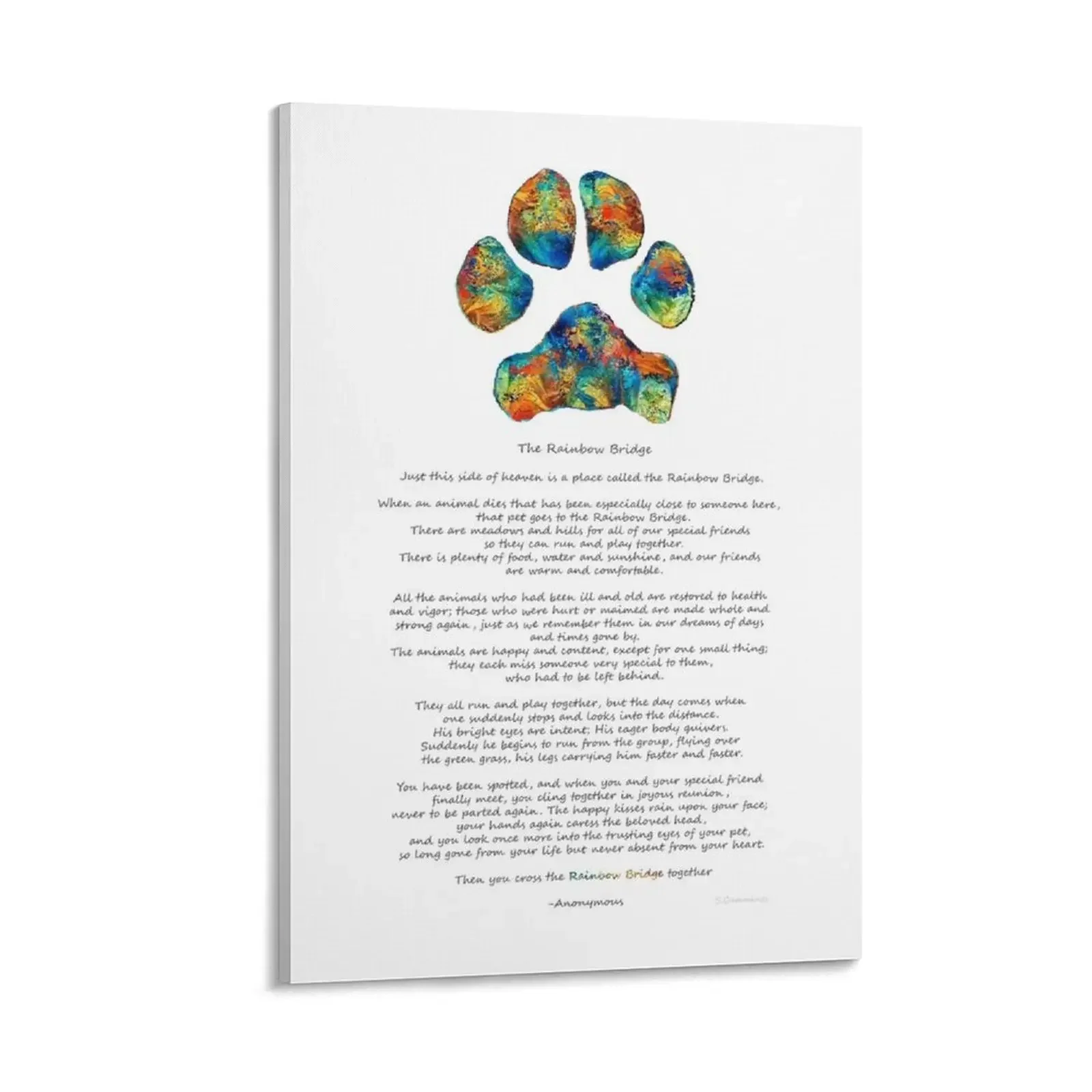 

Rainbow Bridge Poem With Colorful Paw Print by Sharon Cummings Canvas Painting Wall posters anime room decor