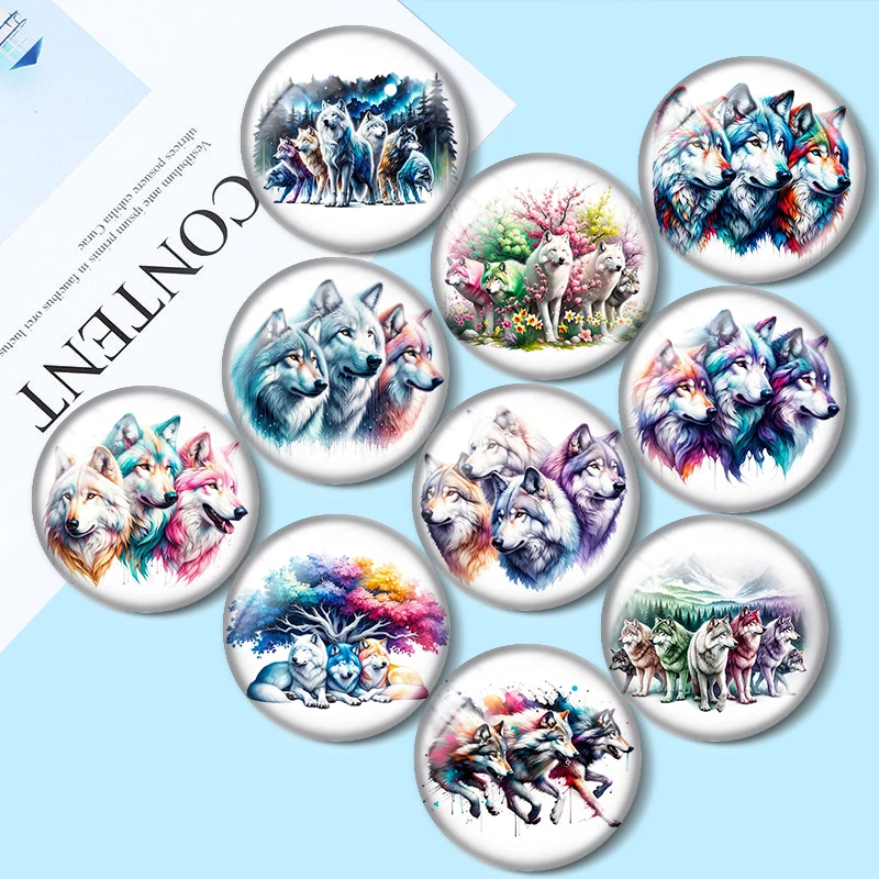 

Colorful Wolf Pack 10pcs 12mm/18mm/20mm/25mm Round photo glass cabochon demo flat back Making findings