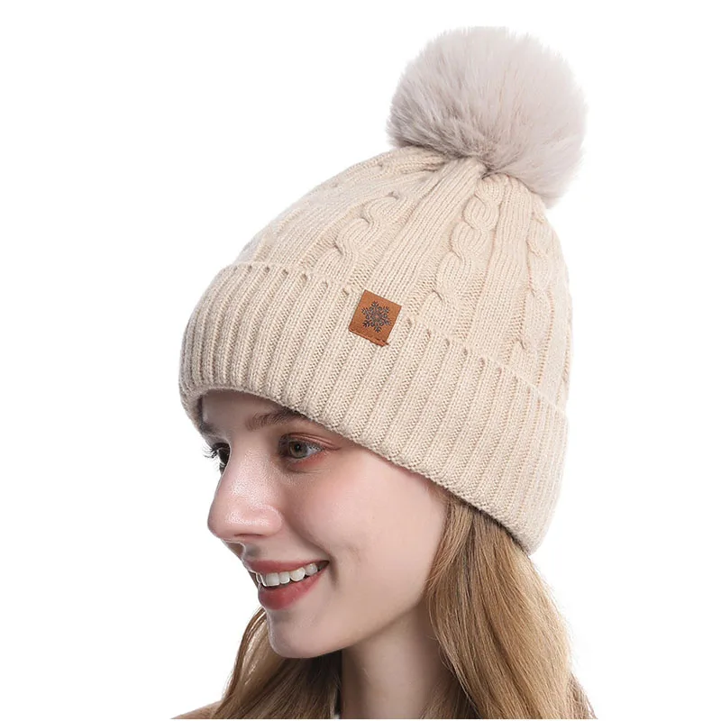 Women Autumn Winter Warm Beanie Hat Solid Color Lady Male Stretch Knitted Thick Velet Knitted Hat
