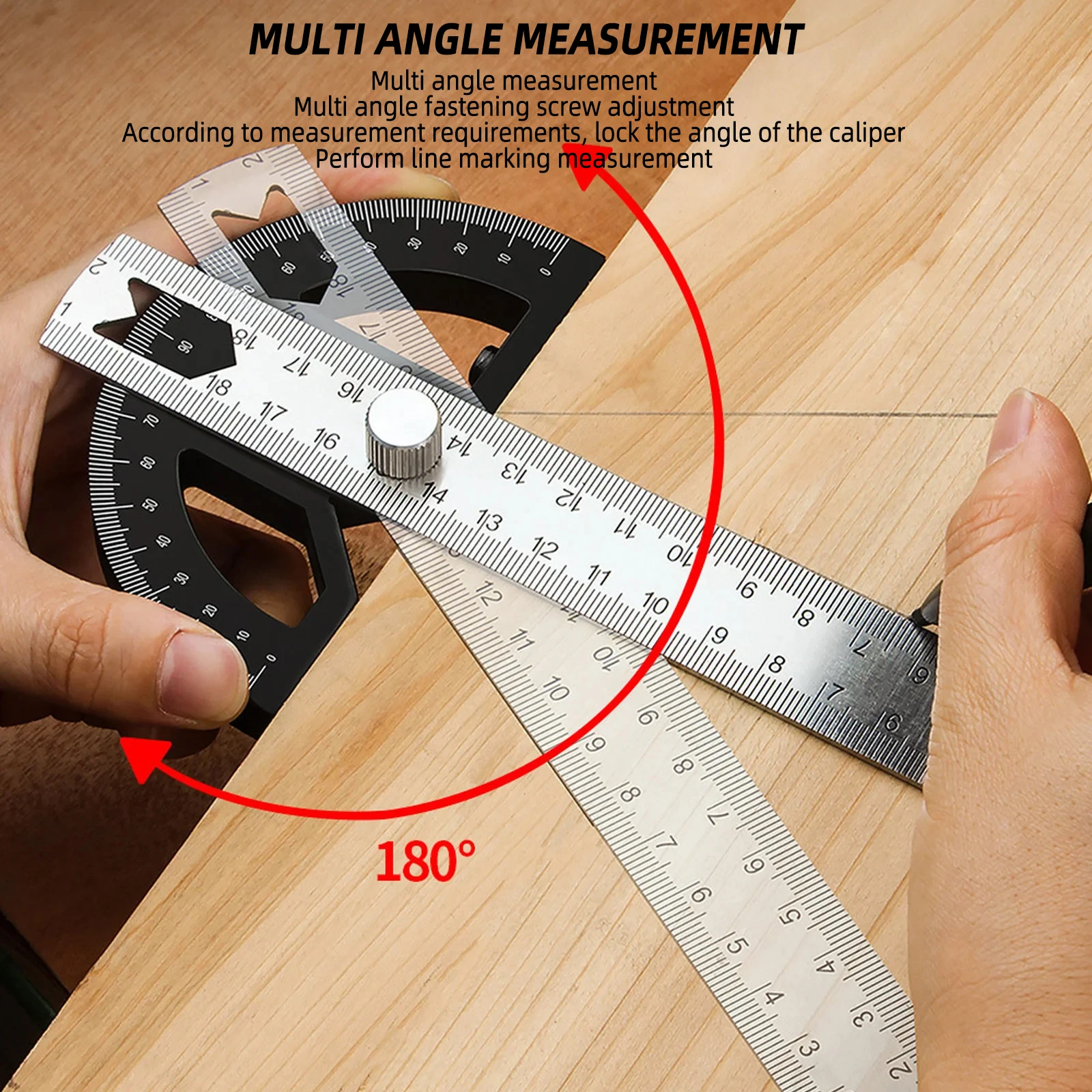 1PC Multi Functional Plastic 8 Inches Magnetic Suction Angle Ruler for Multi Angle Measurement Durable and Detachable