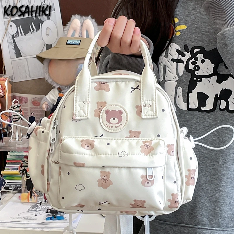 

Fashion Sweet Kawaii Bear Print Schoolbags Japanese Girls Y2k Aesthetic Chic Shoulder Bags All Match Women Casual Mini Backpacks