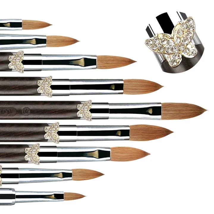 แปรงอะคริลิคสำหรับทำเล็บ ขนโคเลียนสกี้เซเบิล ด้ามไม้จันทน์สีม่วง สำหรับงานออกแบบ 3 มิติ แปรงสำหรับต่อเล็บด้วยผง