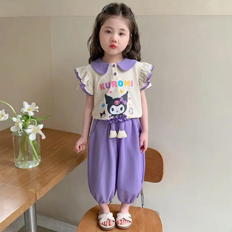 

Girl's Doll Collar Short Sleeved Pants Set Girl's Lapel T-Shirt Summer New Item Children's Korean Soft Fashionable Two-Piece Set