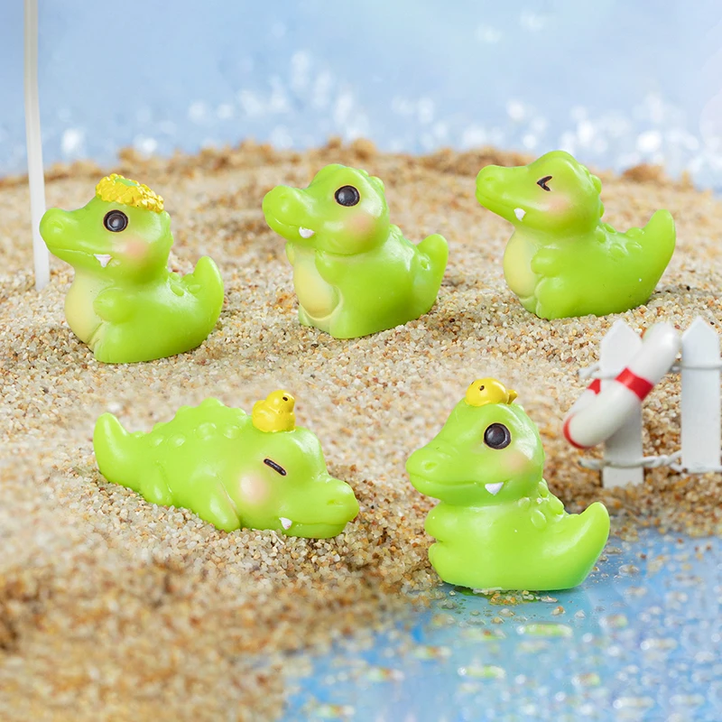 6 stuks cartoon hars krokodil ornamenten micro landschap creatieve landschapsarchitectuur DIY decoratieve mini desktop ornamenten