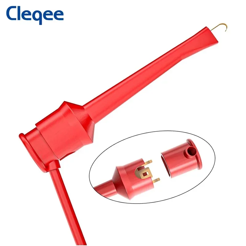 Cleqee P1045 5pcs Test Hook Clips to 4mm Stackable Banana Plug Test Leads Mini Grabber Cables Multimeter Copper 100cm Wire