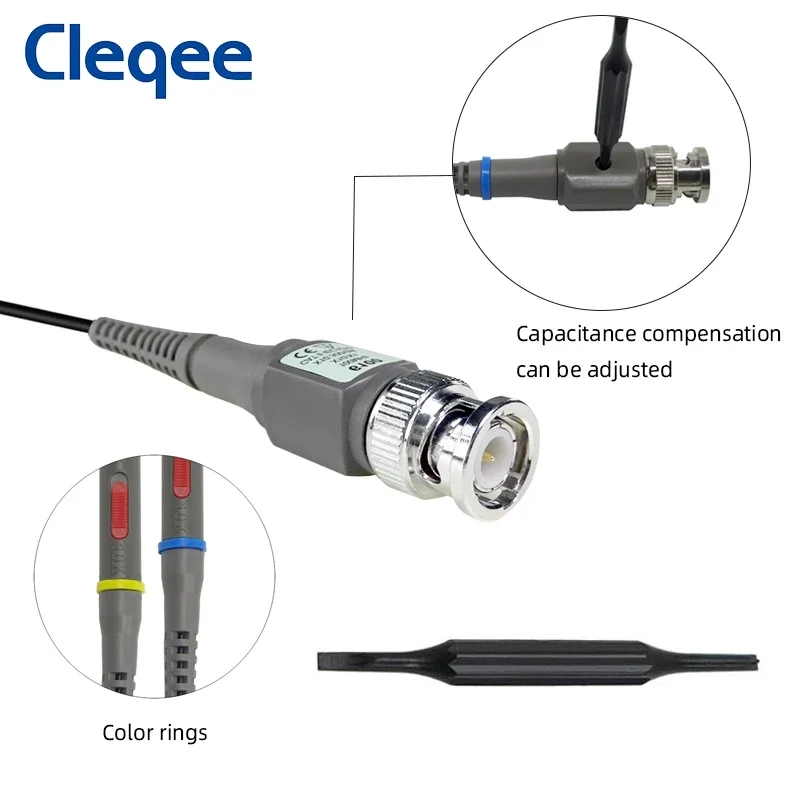 Cleqee P6100 Kit sonda oscilloscopio 100 MHz DC-100 MHz Sonda di prova con clip a coccodrillo BNC per Tektronix HP X1/X10