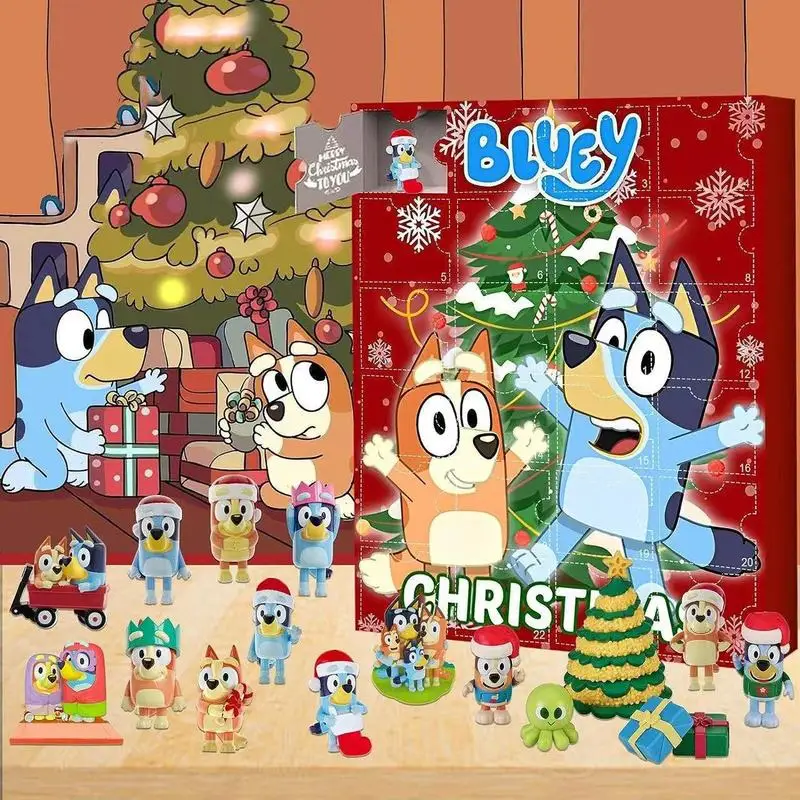 2024 Anime Bluey Merry Christmas Advent Calendar Toy Cartoon Cute Advent Figure Toys Children Christmas Countdown Xmas Gifts