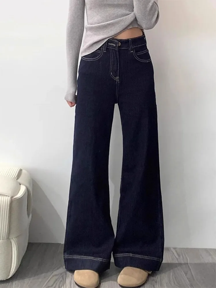 

Loose Wide Leg Retro American Sle Bell Bot Jeans for Women Spring New Sle Slimming plus Size Comfortable High Waist Jeans