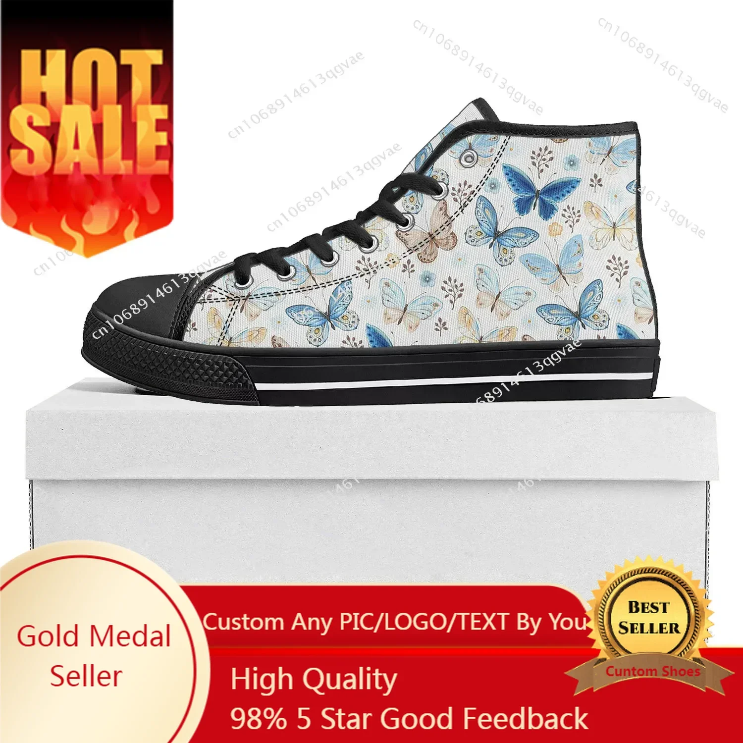 

Butterfly Prints High Top High Quality Sneakers Mens Womens Teenager Canvas Sneaker Custom Made Shoe Casual Couple Shoes Black