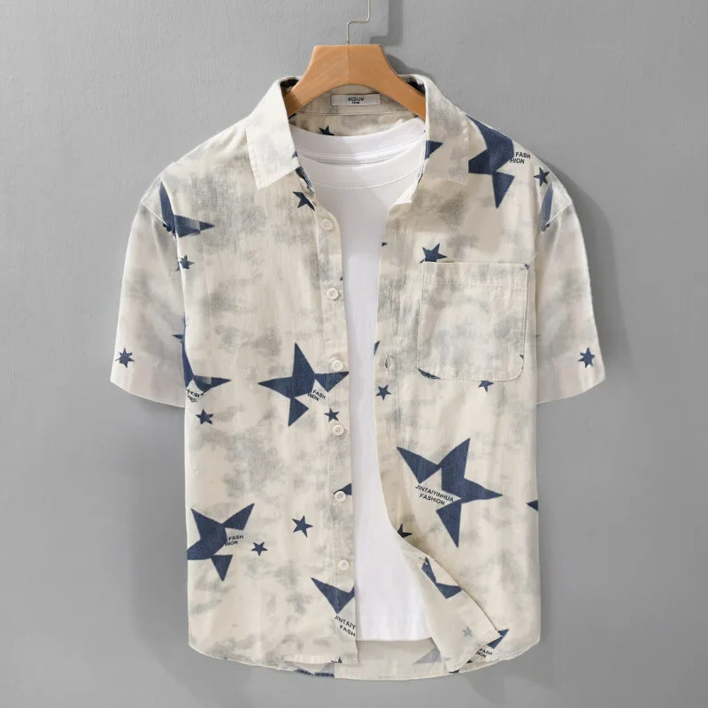 2026 New Short Sleeved Shirt for Men's Summer Trendy, Popular Art, Loose and Casual Men's Shirt