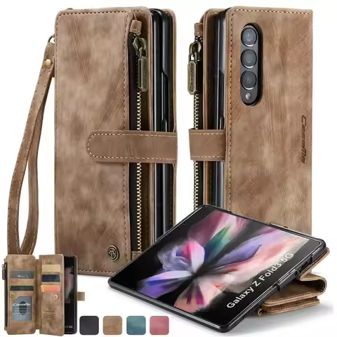 Business Flip Leather Phone Case For Samsung Galaxy Z Fold 7 6 5 4 S25Ultra S24 FE S23 S22 S21 S20 Plus Zipper Wallet Card Cover