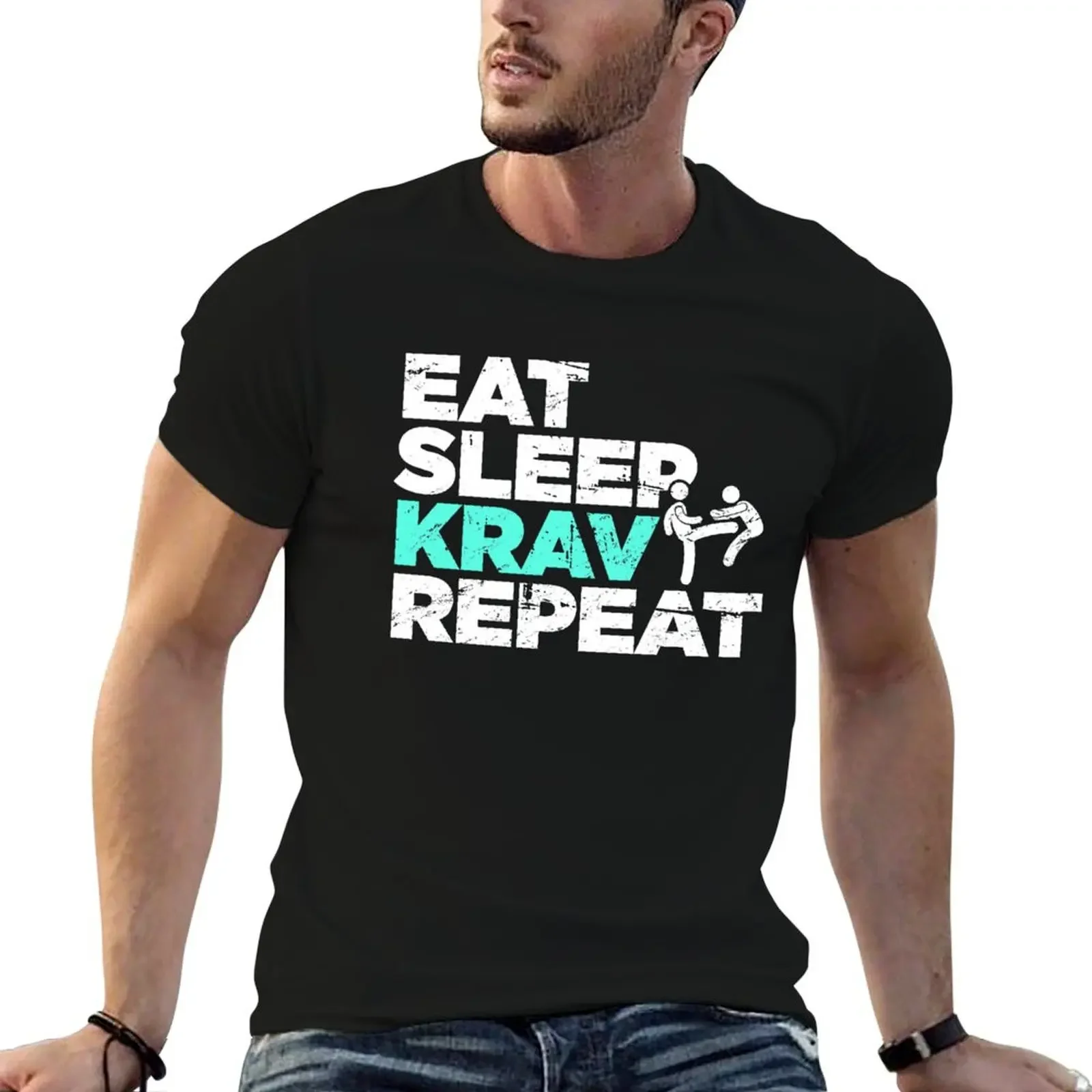 

Eat, Sleep, Krav, Repeat Funny Krav Maga T-Shirt summer tops vintage graphic tee oversizeds vintage t shirt men