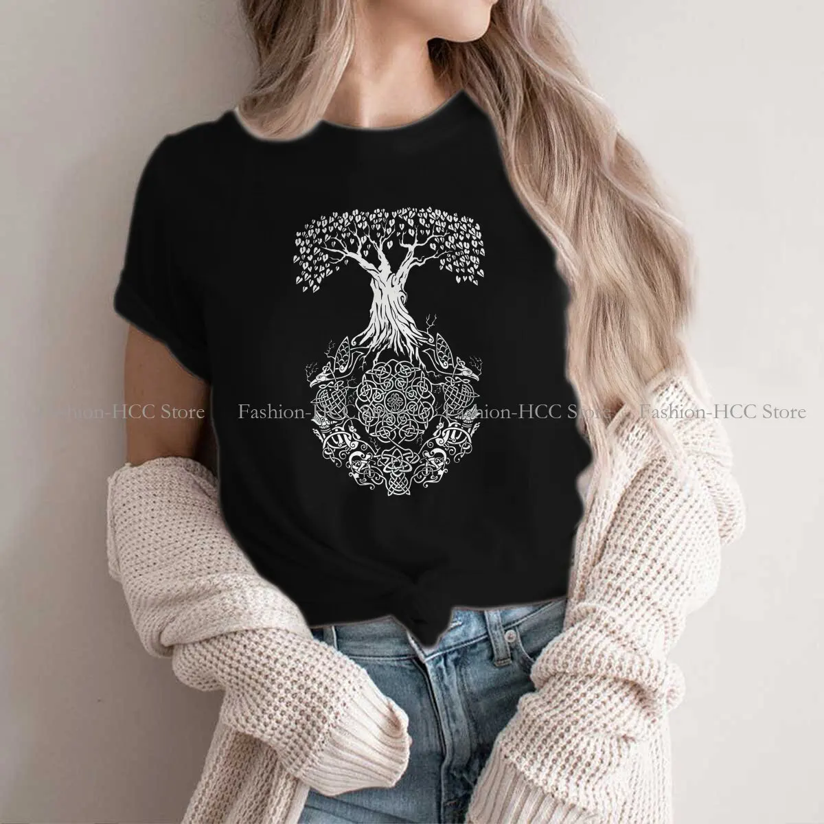 Yggdrasil Pattern Polyester TShirts Tree Distinctive Women's T Shirt Funny Clothing