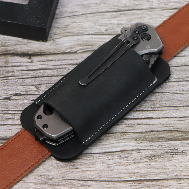 Knife Sheath, Handmade Knife Holster, Horizontal Carry Leather Sheath for Belt, EDC Pocket Organizer for Men