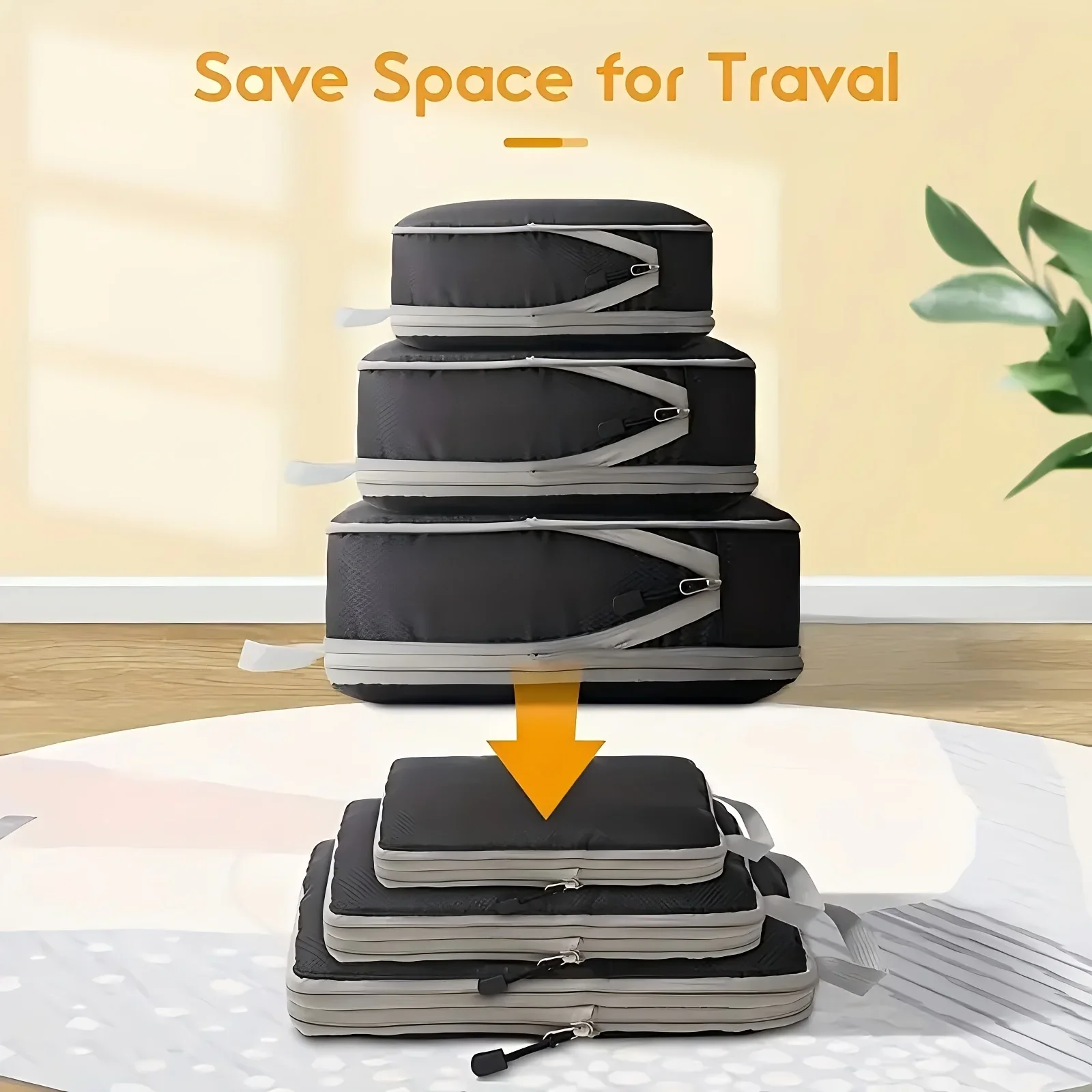 

3Pcs/set Black/Blue/Grey Compressible Travel Storage Bag Portable Large Capacity Storage Bag Suitcase Luggage Packing Cubes Bogg