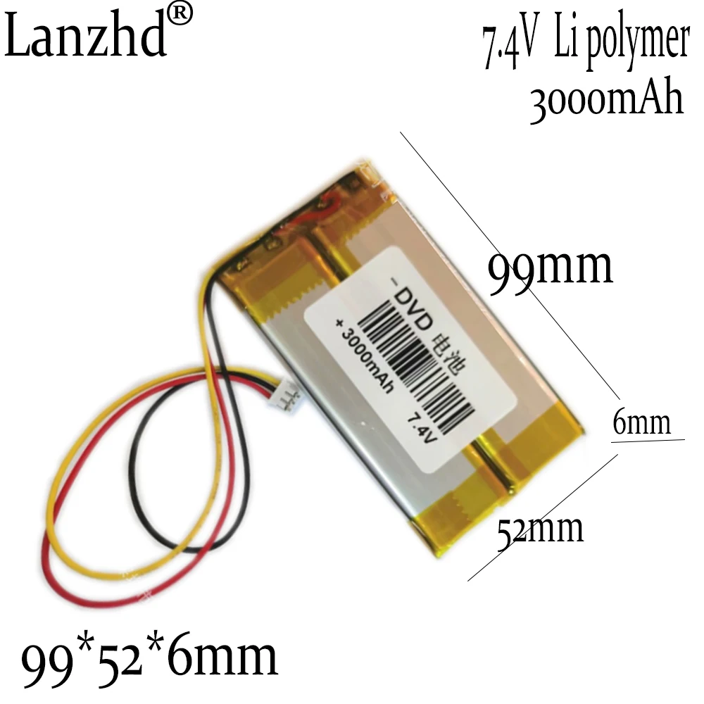 1-12 sztuk nowa bateria 7.4V polimer Li 3000mAh baterie litowe dla telefonów komórkowych DVD baterii 7.4V EVD przenośny DVD akumulator litowo