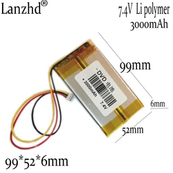 1-12pcs NEW battery 7.4V Li polymer 3000mAh Lithium batteries For Mobile DVD battery 7.4V EVD portable DVD polymer lithium