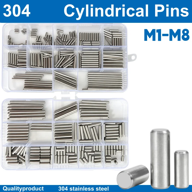 304 Stainless Steel Cylindrical Pin Locating Dowel Set M1-M8 Fixed Lock Shaft Fixing Metal Solid Rod for Precision Shaft Alignme
