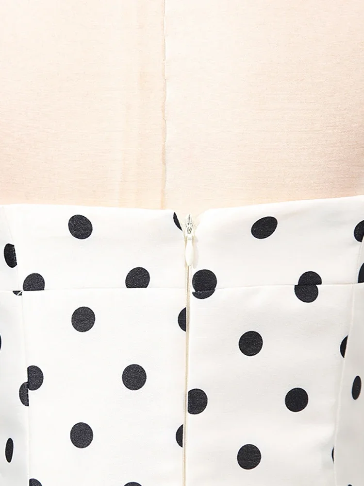 섹시한 스파게티 스트랩 폴카 도트 A라인 드레스 여성용 민소매 스퀘어 넥 하이 웨이스트 롱 드레스 우아한 이브닝 파티 가운