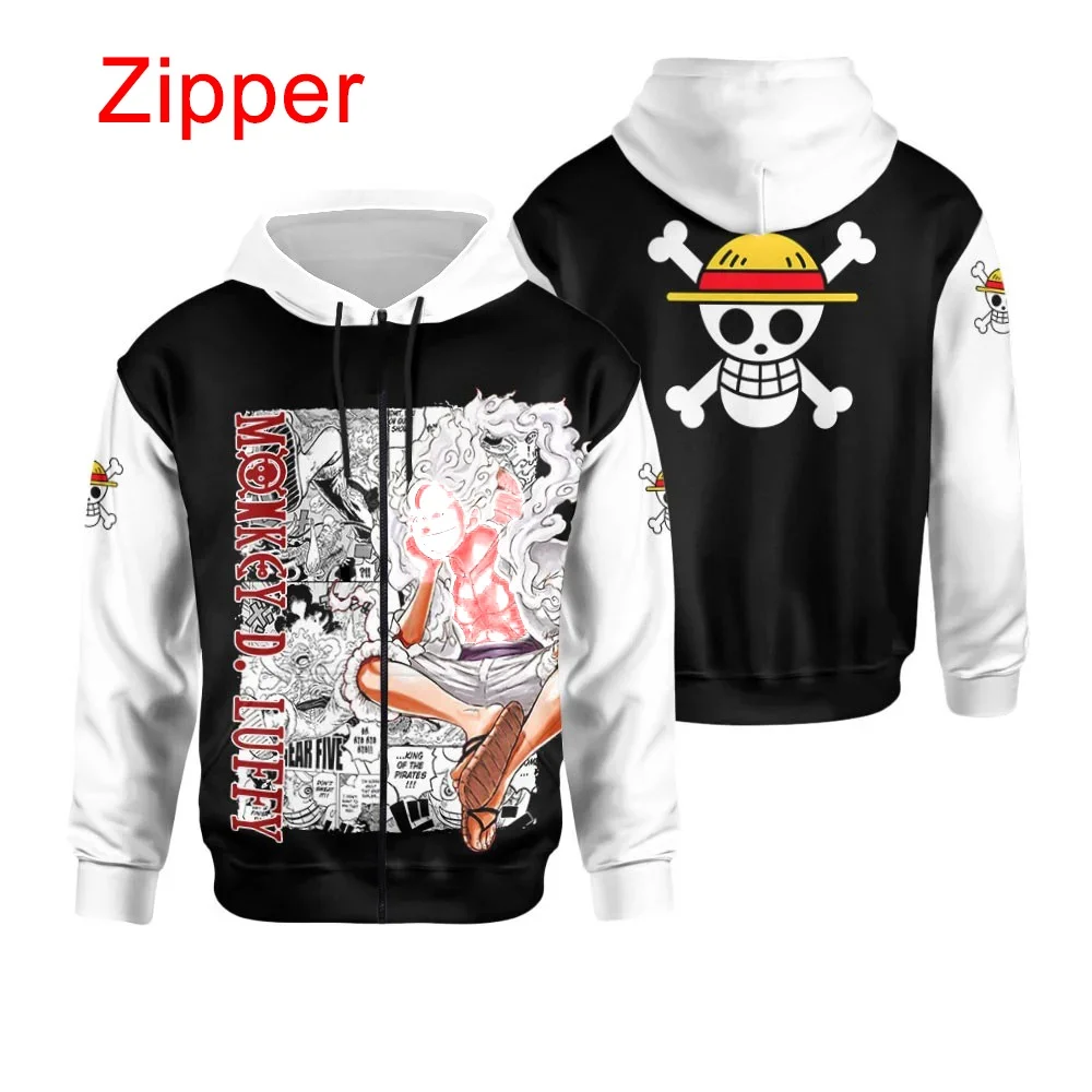 

Men's One Piece Monkey D. Luffy 2026 Zip-Up Hoodie, Gear 5 Nika Manga Print Streetwear Sweatshirt, Casual Anime Hooded Jacket