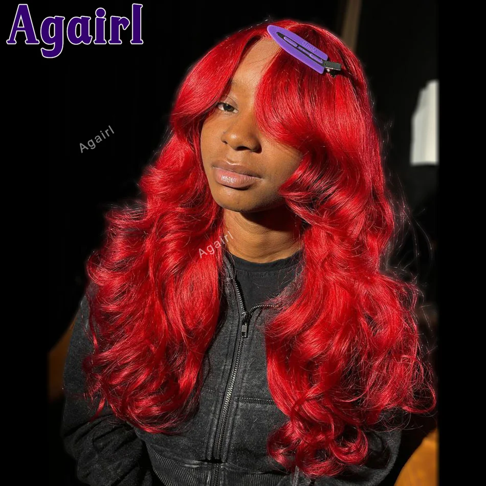 

13x6 Cherry Red Lace Frontal Body Wave Wig Pre Plucked Brazilian Remy 100% Human Hair Wigs For Black Women 6X4 Lace Clsoure Wigs