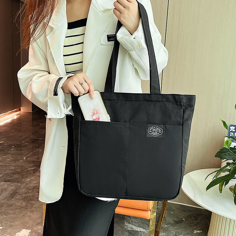 Women Canvas Tote Bag Solid Color Designer Ladies Casual Handbag Shoulder Bag Large Capacity Cotton Reusable Shopping Beach Bag