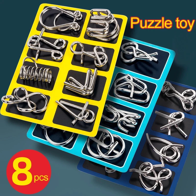 8Pcs/Set Metal Montessori Puzzle Wire  Mind Brain Teaser Puzzles Children s Interactive Game Reliever Educational Toys