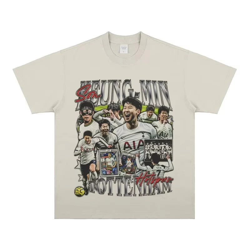 2025 Son Heung-Min Figure Print Kurzarm SON Heung-min T-Shirt American Vintage Vintage Baumwoll-T-Shirt Hohe Qualität Ins Y2k