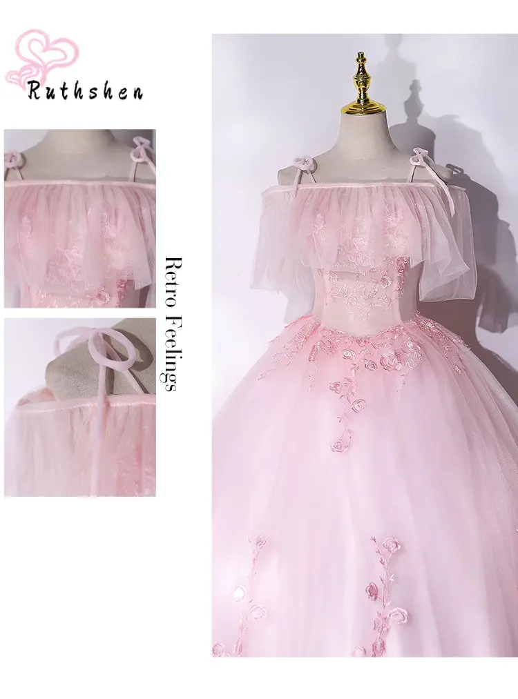 Robe De soirée rose à épaules dénudées, transparente, avec des Appliques en dentelle, bouffante et Sexy