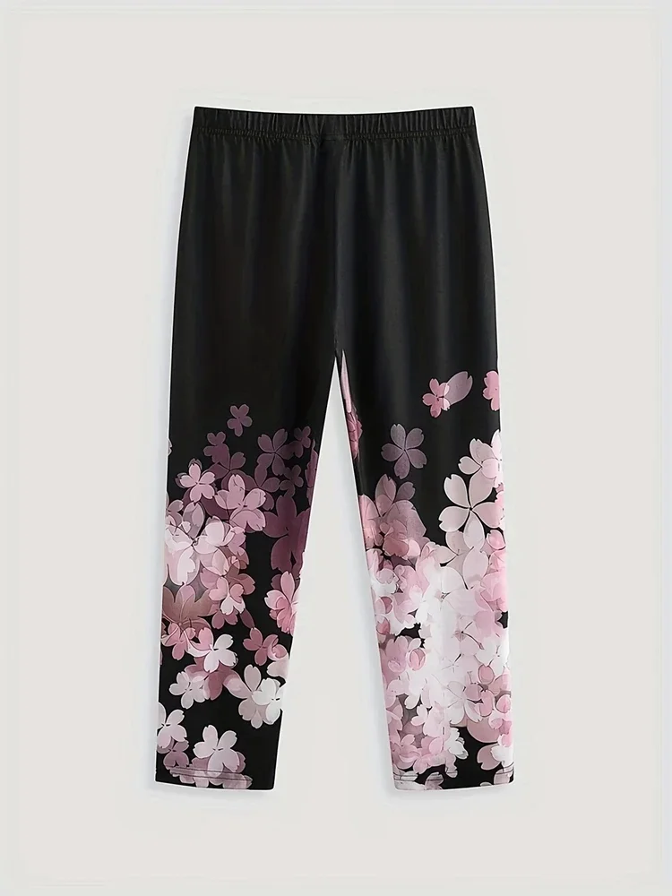 Women\'s XL-2XL Plus Size New Floral Print Capri Pants Fashion High-waisted Leggings Casual Comfort Slim Leggings
