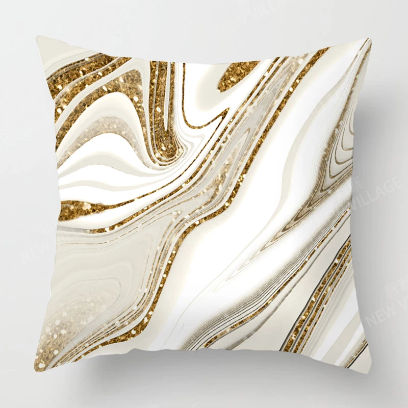 Juste de coussin géométrique en marbre doré et blanc, décoration d\'intérieur, mise à niveau de votre salon, 45x45 40x40