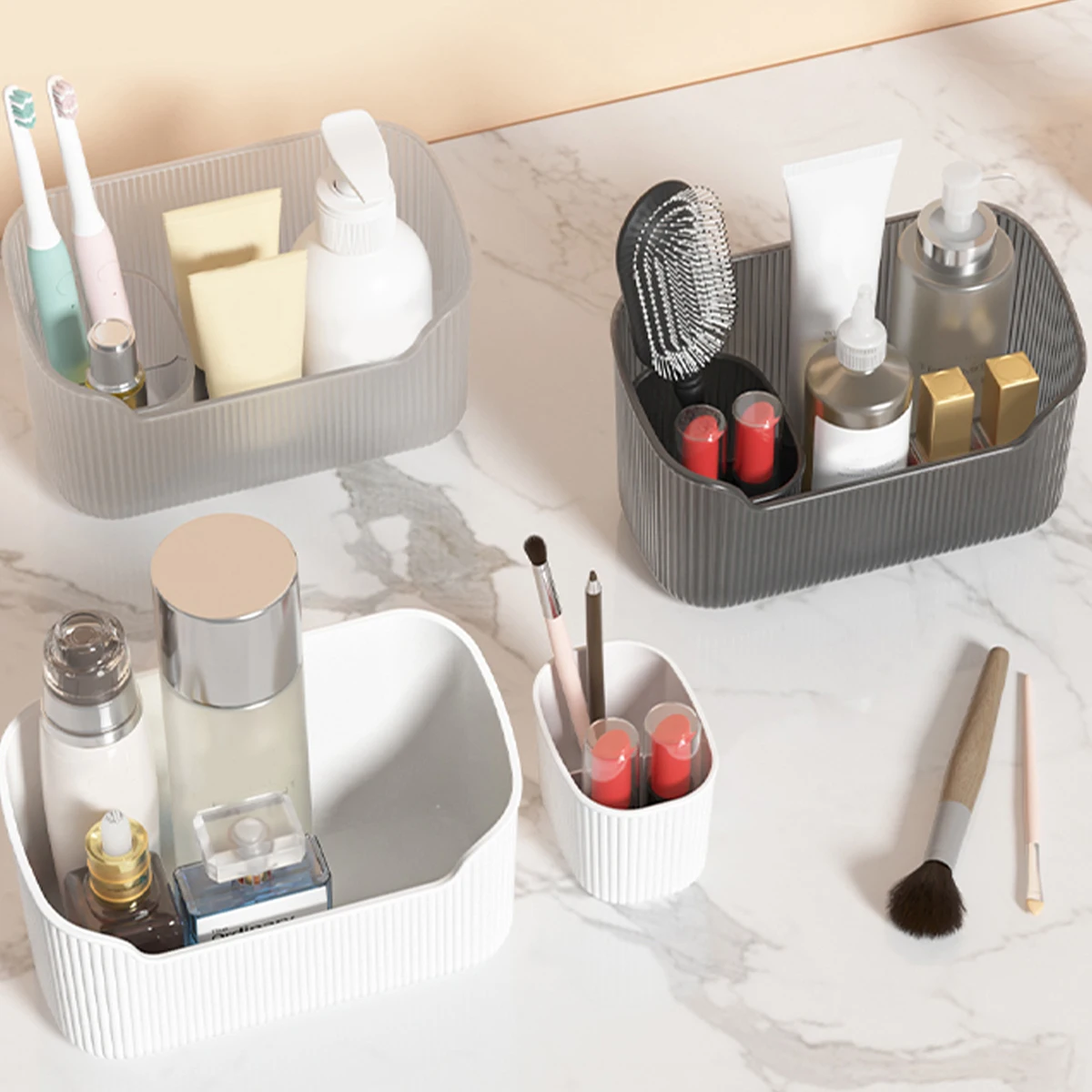 Plastic Makeup Organizer Bathroom Desktop Cosmetic Storage Box Toilet Large Capacity Multifunctional Mirror Cabinet Storage Case