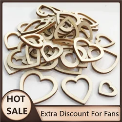 Hot Sale 100pcs Popular Hollow Love Heart Wooden DIY craft Laser Cut Embellishment Craft Decor Ornaments Wedding Decoration