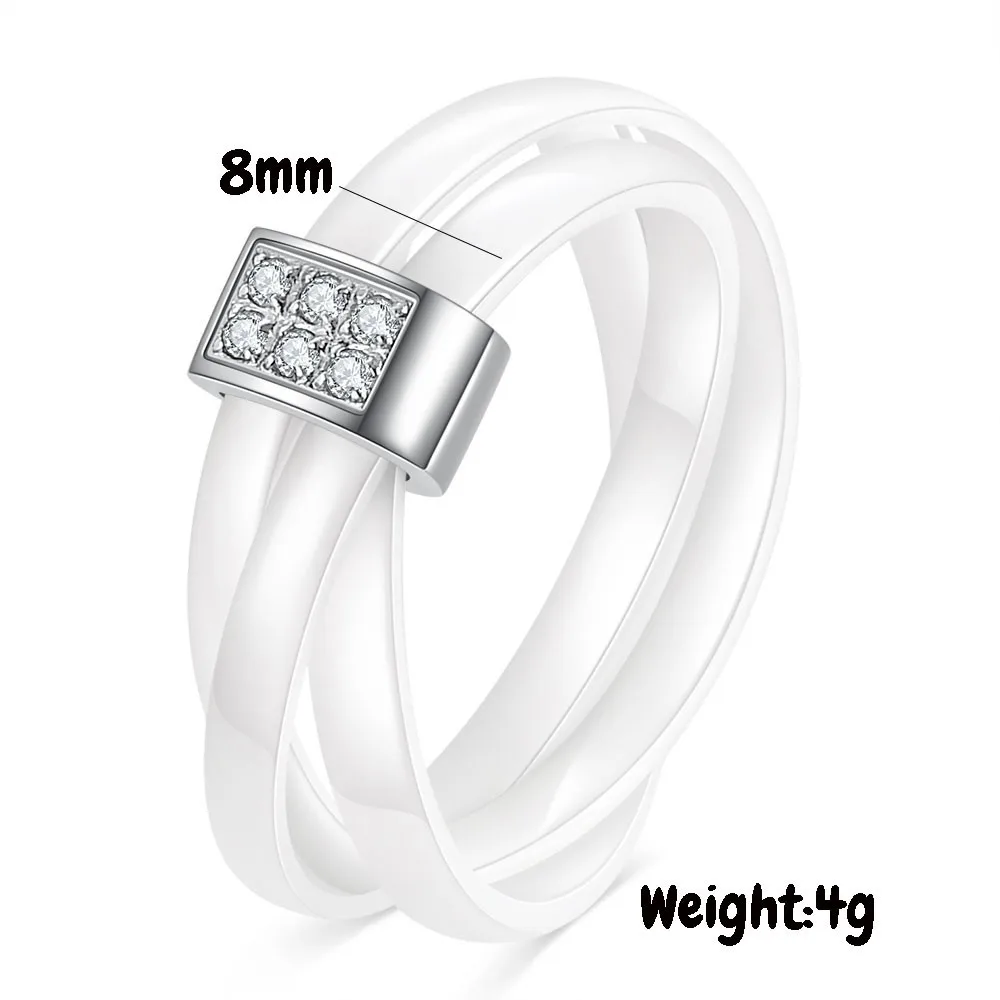 New Fashion Black White Beautiful Ceramic Ring For Women Aperture Cross Phase Set Titanium Steel Zircon Ring Jewelry Party Gift