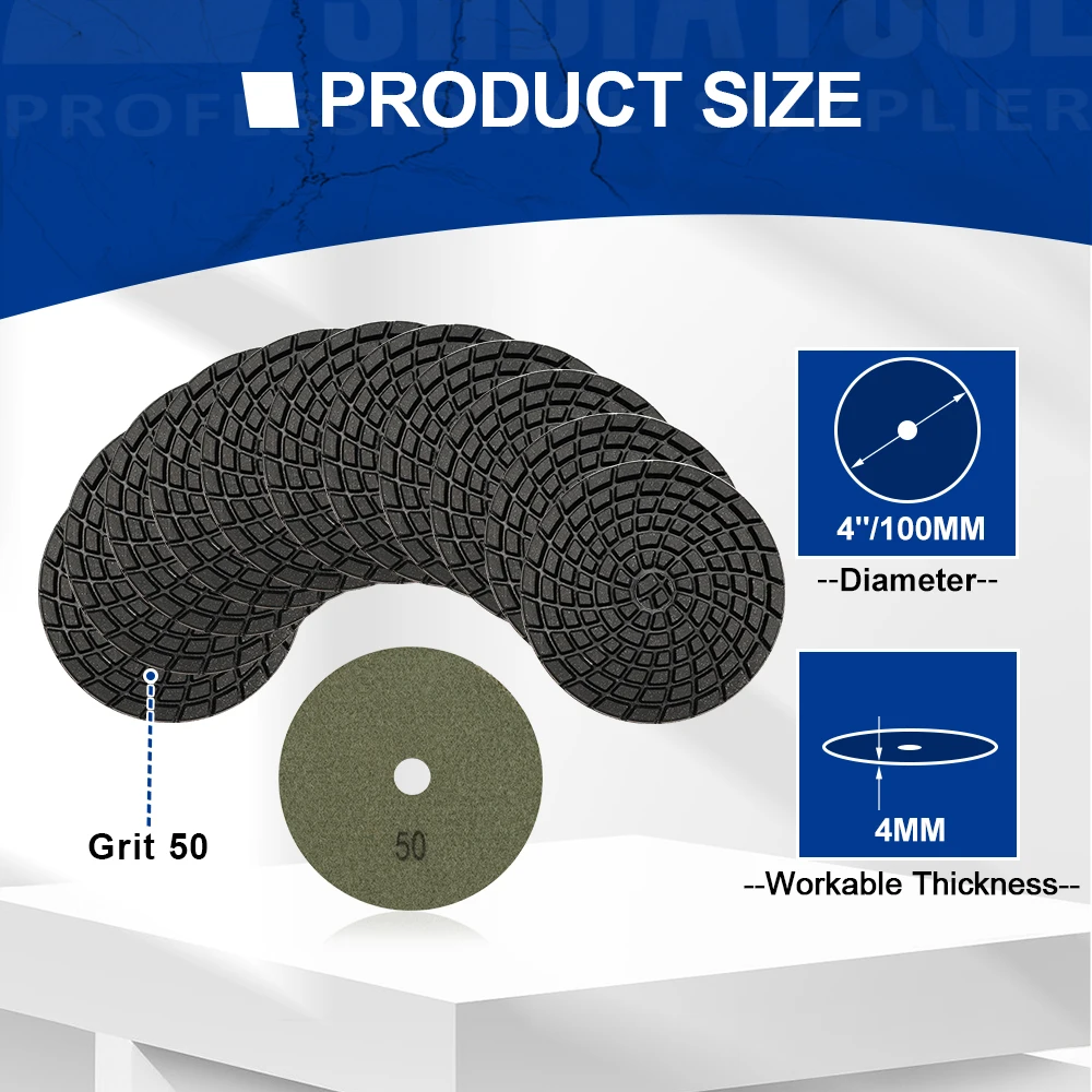 SHDIATOOL 9pcs 100mm Grit #50 Resin Bond Diamond Concrete Floor Polishing Pads Beton Floor Renew Reparing Disk Dia 4inch