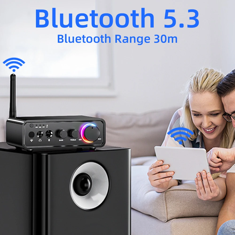 Mini TPA3116D2 Class D Bluetooth 5.3 Power Amplifier 2.0 Audio Amplifier 100Wx2 200W with Microphone Optical Coaxial Input