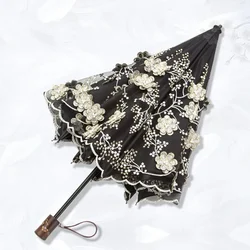 Women Umbrella Parasol Outdoor Black Lace Uv Rain Umbrella Girl Visor Big Luxury Ultra Light Double Layer Sword Paraplu Tent