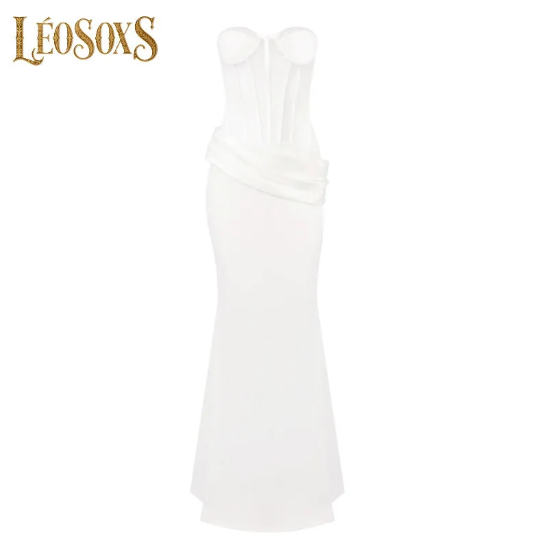 

LEOSOXS Women's White Corset - Top & Mermaid Skirt Two - Piece Evening Gown For Elegant Occasions 2025