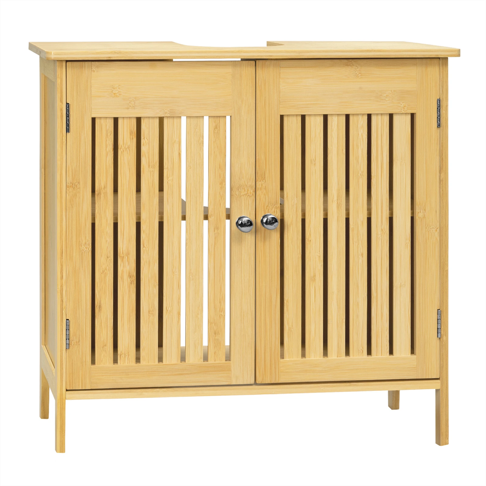 EUGAD Badezimmerschrank 60x60x30cm Unterschrank mit 2 Lamellentüren Waschbeckenunterschrank Verstellbares Aufbewahrungsregal