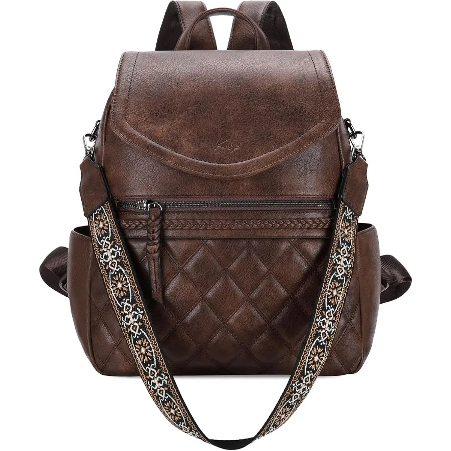 

Kasqo Backpack Purse for WomenPU Leather Fashion Flap Quilted Backpack Ladies Handbag Convertible Shoulder Bag for Work Travel