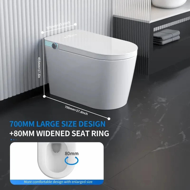 Smart Toilet with Bidet Built In, One Piece Bidet with 85MM Heated Seat, Voice Control, Warm Water Sprayer & Dryer, Foam Shield