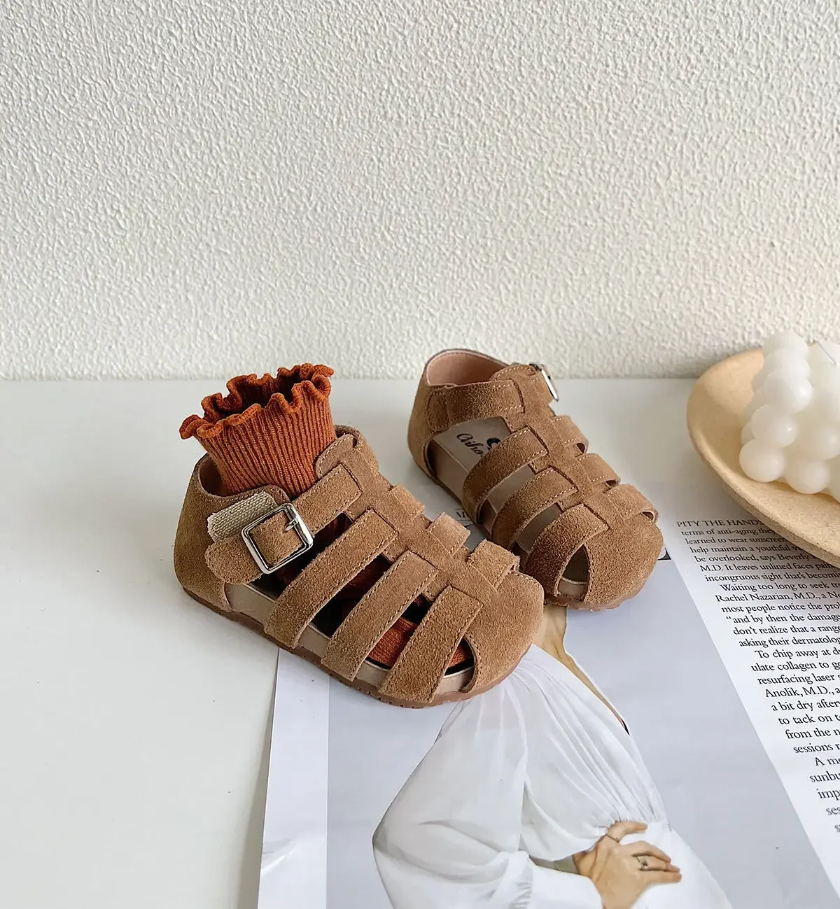 Summer Baby Sandals Solid Color Suede Kids Casual Shoes Kids Beach Shoes Children\'s Flats Leather Shoe